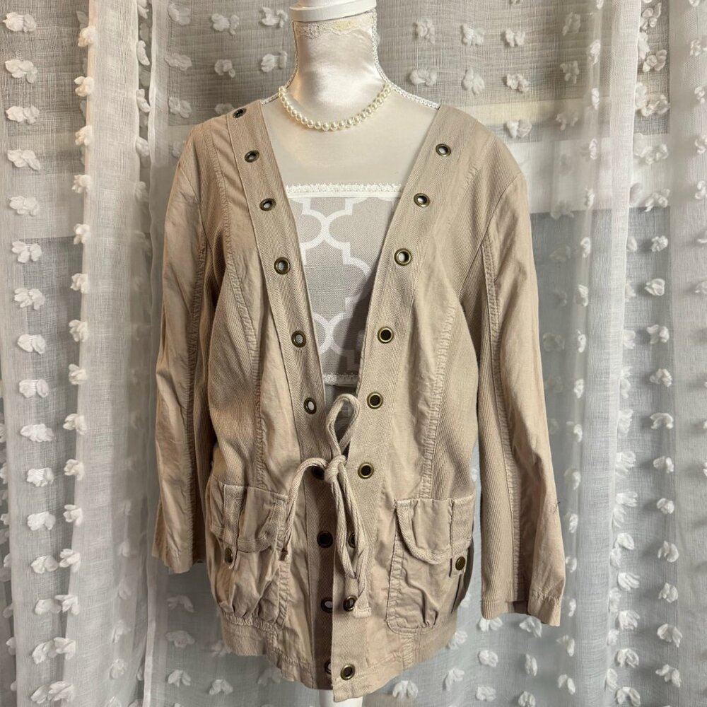 XCVI beige drawstring grommet jacket in size small. Features heavy-duty brass gr